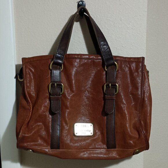 Fossil Long Live Vintage 1954 Buckle Hand Bag Brown No Shoulder Strap - Picture 1 of 15